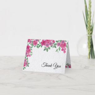 Beautiful Pink Roses on White Parchment Wedding Thank You Card
