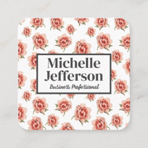 Beautiful Pink Roses Pattern Square Business Card