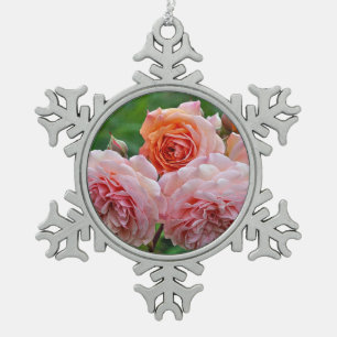 Beautiful pink roses snowflake pewter christmas ornament