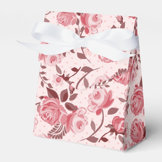 Beautiful Pink Roses Tent Favour Box (Front Side)