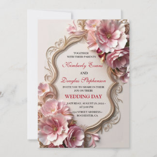 Beautiful Pink Roses Wedding Invitations