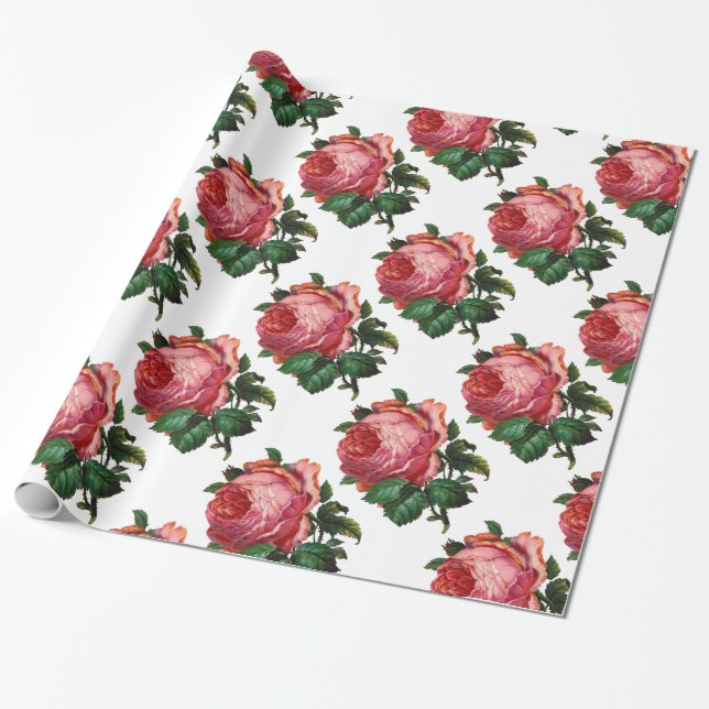 BEAUTIFUL PINK ROSES ,White Wrapping Paper (Unrolled)