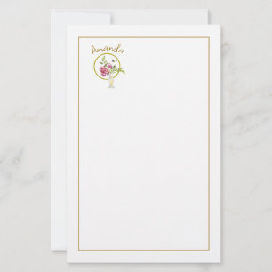 Beautiful Pink Roses With Vase And Gold Frame Stationery