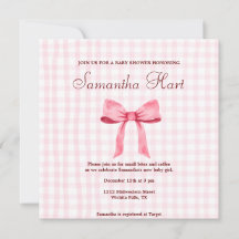 Beautiful Pink SimpleGingham Pink Bow Baby Shower