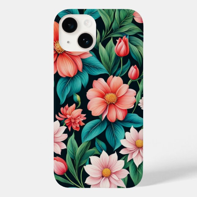 Beautiful Pink Spring Flowers & Green Leaves Vivid Case-Mate iPhone Case (Back)