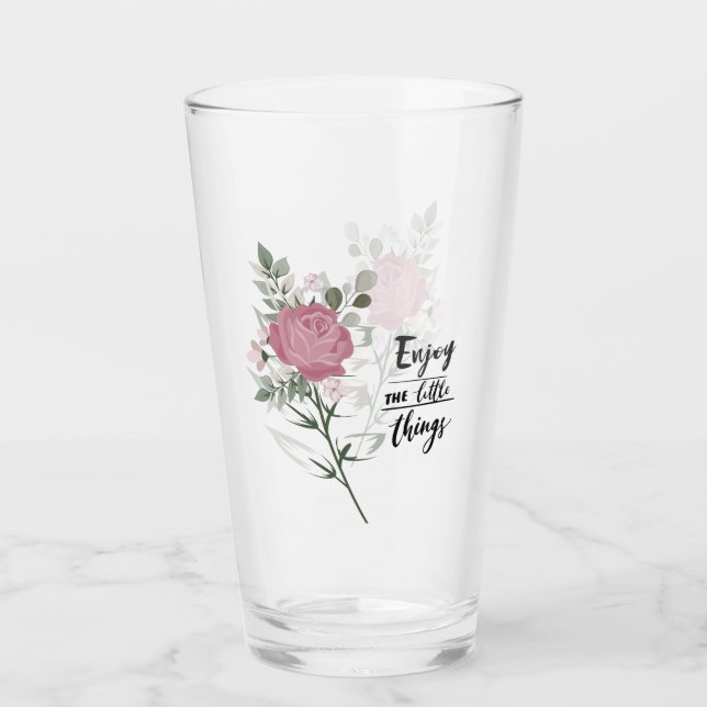 Beautiful Pink Stem Rose Appreciation Quote Glass (Front)