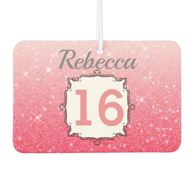 Beautiful Pink Sweet 16 Car Air Freshener (Front)