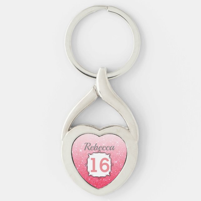 Beautiful Pink Sweet 16 Key Ring (Front)