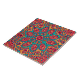 Beautiful Pink Teal Orange Zen Pattern Ceramic Tile