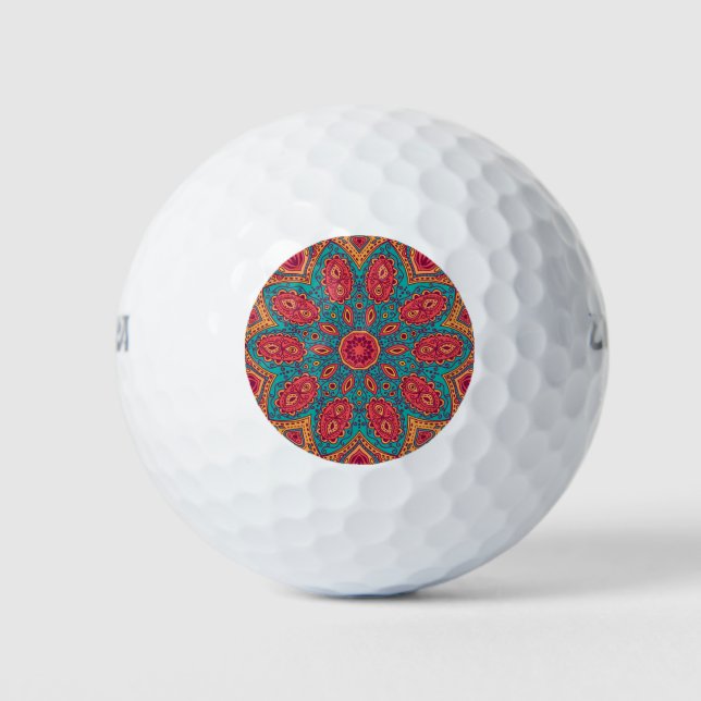 Beautiful Pink Teal Orange Zen Pattern Golf Balls (Front)