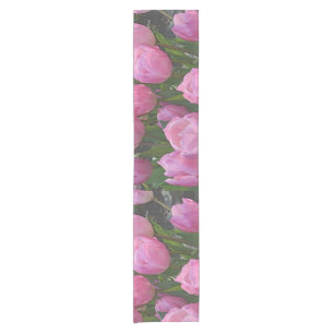 beautiful pink tulip flowers. floral photo art. short table runner