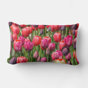 Beautiful pink tulip garden print pillow. lumbar cushion