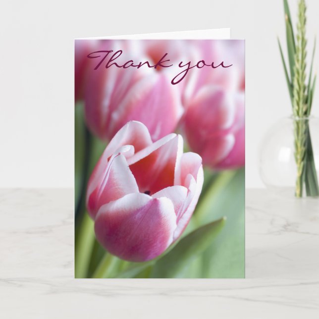 Beautiful Pink Tulip Thank You Card (Front)