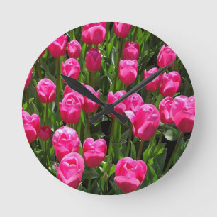 BEAUTIFUL PINK TULIPS ROUND CLOCK