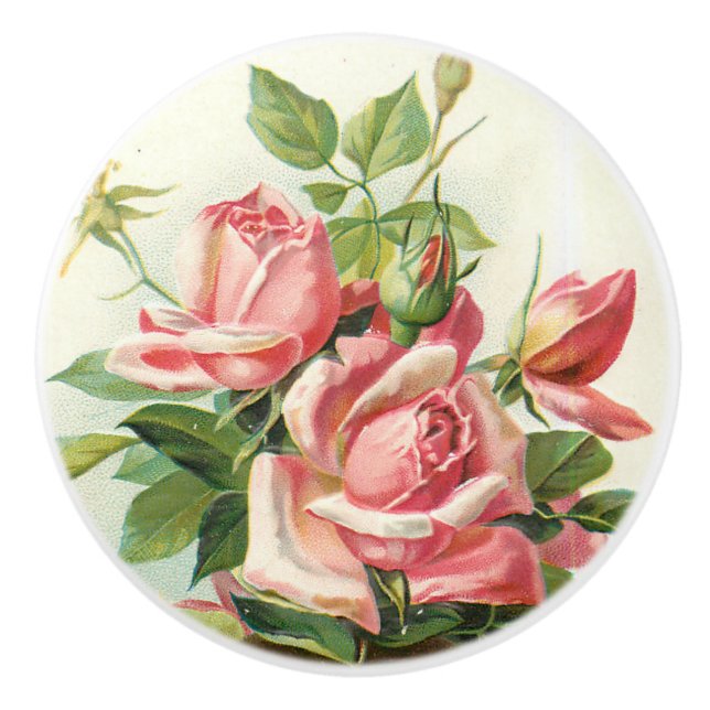 Beautiful pink vintage rose ceramic knob (Front)
