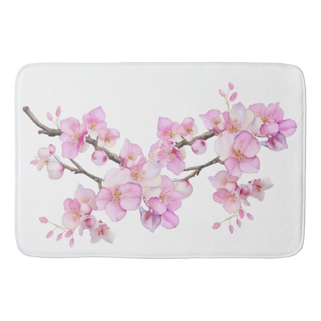 Beautiful pink watercolor cherry blossoms  bath mat (Front)
