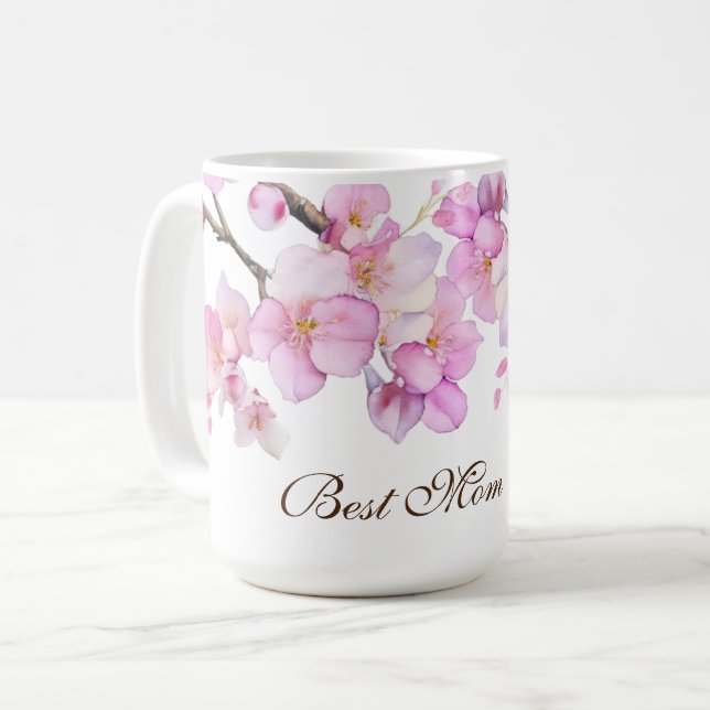 Beautiful pink watercolor cherry blossoms  coffee mug (Front Left)