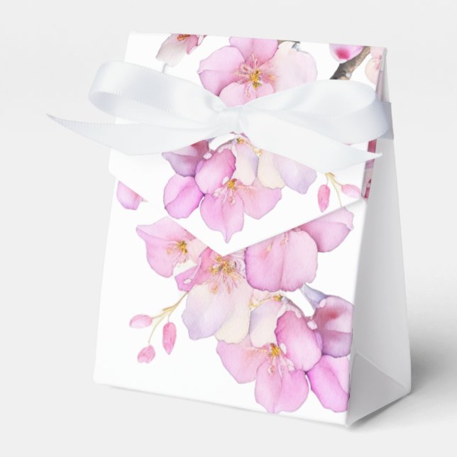 Beautiful pink watercolor cherry blossoms  favour box (Front Side)