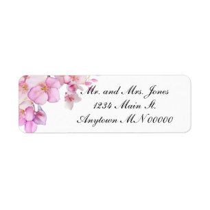 Beautiful pink watercolor cherry blossoms floral return address label