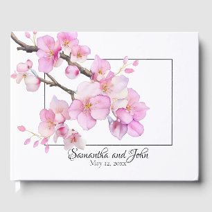 Beautiful pink watercolor cherry blossoms  guest book