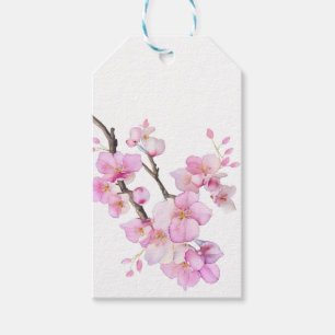 Beautiful pink watercolor cherry Sakura blossoms Gift Tags