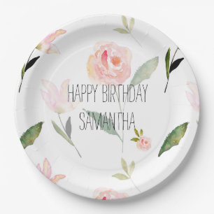 Beautiful Pink Watercolor Floral Paper Plate