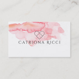 ★ Beautiful Pink Watercolour Heart Logo Business Card