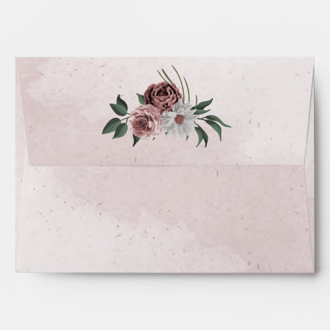 beautiful pink white cinnamon rose floral greenery envelope (Back (Top Flap))