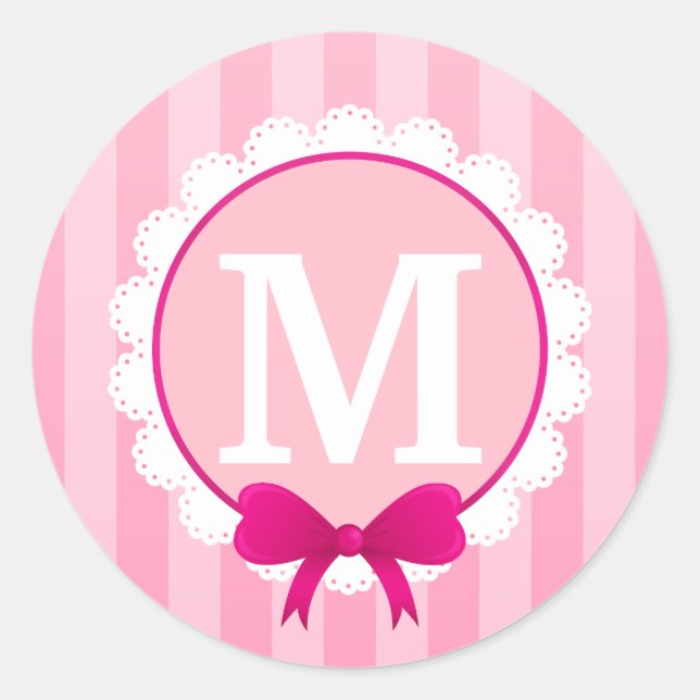Beautiful Pink White Design Personalised Monogram Classic Round Sticker (Front)