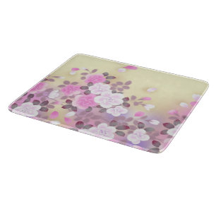 beautiful pink white flowers vector art cutting board