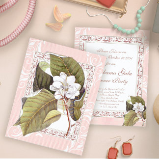 Beautiful Pink White Magnolia Formal Dinner Party Invitation