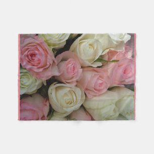 Beautiful Pink White Roses Fleece Blanket
