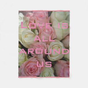 Beautiful Pink White Roses Fleece Love Blanket