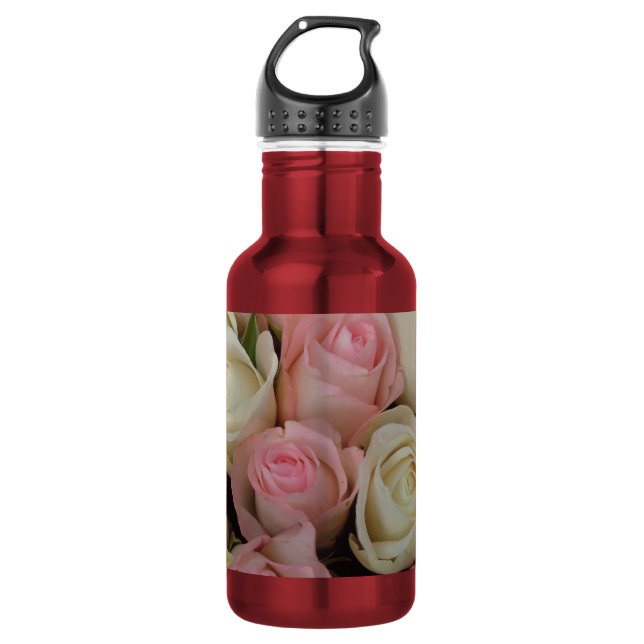 Beautiful Pink White Roses Flower Bouquet 532 Ml Water Bottle (Front)