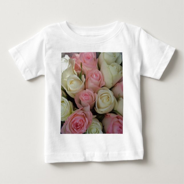 Beautiful Pink White Roses Flower Bouquet Baby T-Shirt (Front)