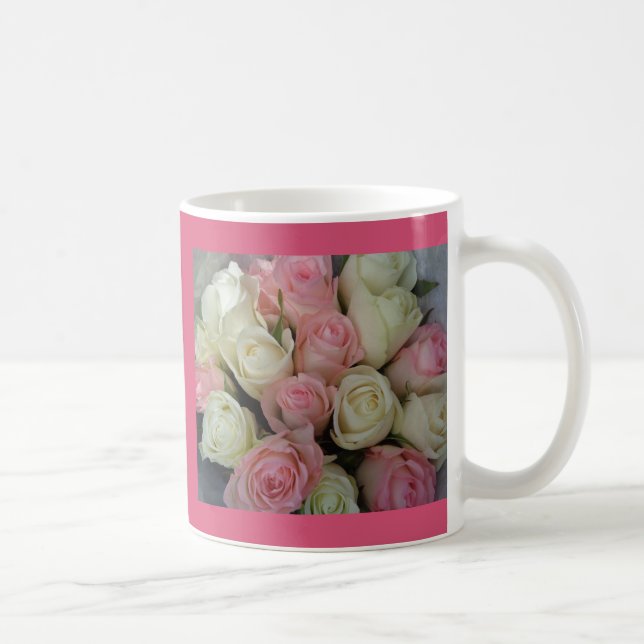 Beautiful Pink White Roses Flower Bouquet Coffee Mug (Right)