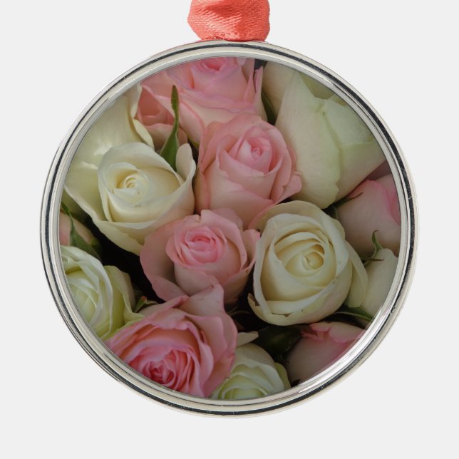 Beautiful Pink White Roses Flower Bouquet Metal Tree Decoration (Front)
