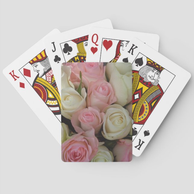 Beautiful Pink White Roses Flower Bouquet Playing Cards (Back)
