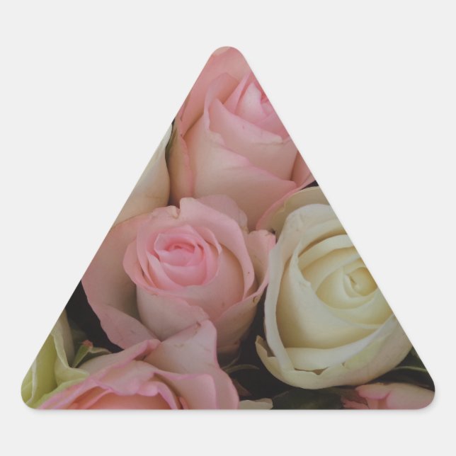 Beautiful Pink White Roses Flower Bouquet Triangle Sticker (Front)