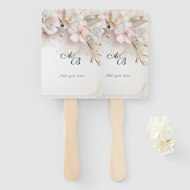 Beautiful Pink White Watercolor Flowers  Hand Fan (Front and Back)