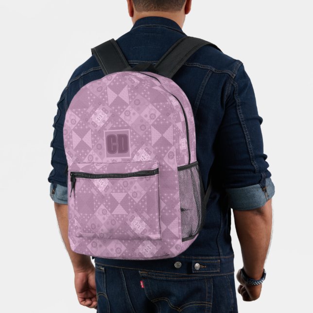 beautiful plain traditional lilac patchwork printed backpack (Insitu (Model))