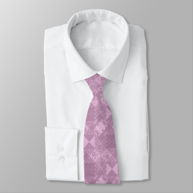 beautiful plain traditional lilac patchwork tie (Tied)