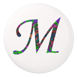 Beautiful Playful Tie Dye Letter M Monogram Ceramic Knob