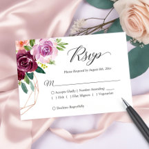 Beautiful Plum Purple Floral Wedding RSVP Card