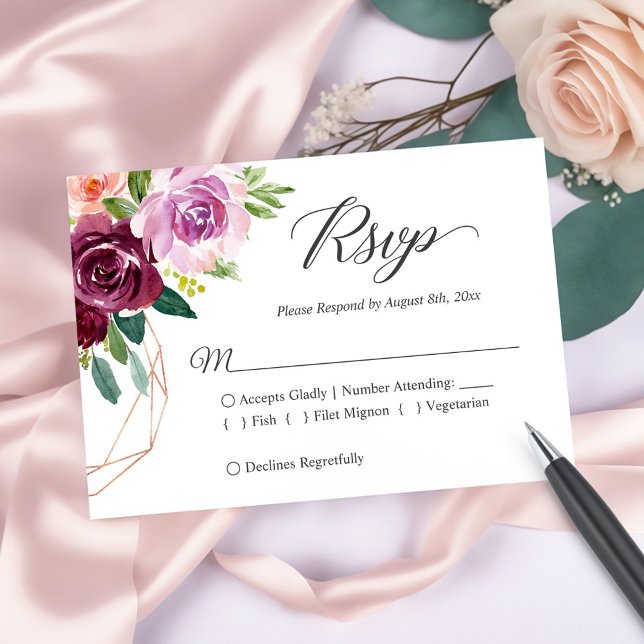 Beautiful Plum Purple Floral Wedding RSVP Card (Creator Uploaded)