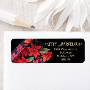 Beautiful Poinsettia Christmas Flowers Black Red Return Address Label