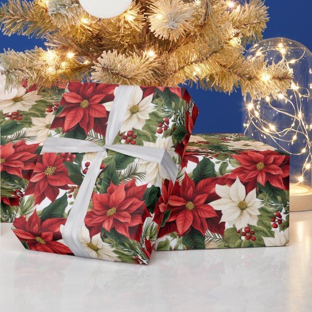 Beautiful Poinsettia Christmas Wrapping Paper (Holidays)