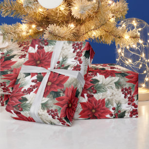 Beautiful Poinsettia Christmas Wrapping Paper