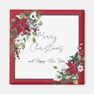 Beautiful poinsettia frame Christmas Holiday  Magnet