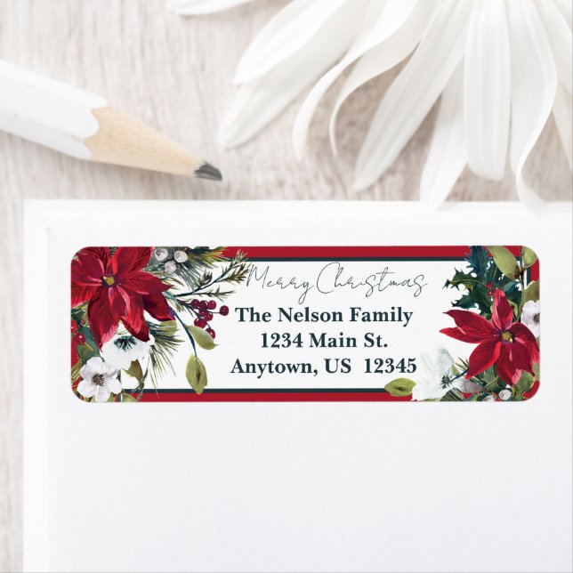 Beautiful poinsettia frame Christmas Holiday  Return Address Label (Insitu)